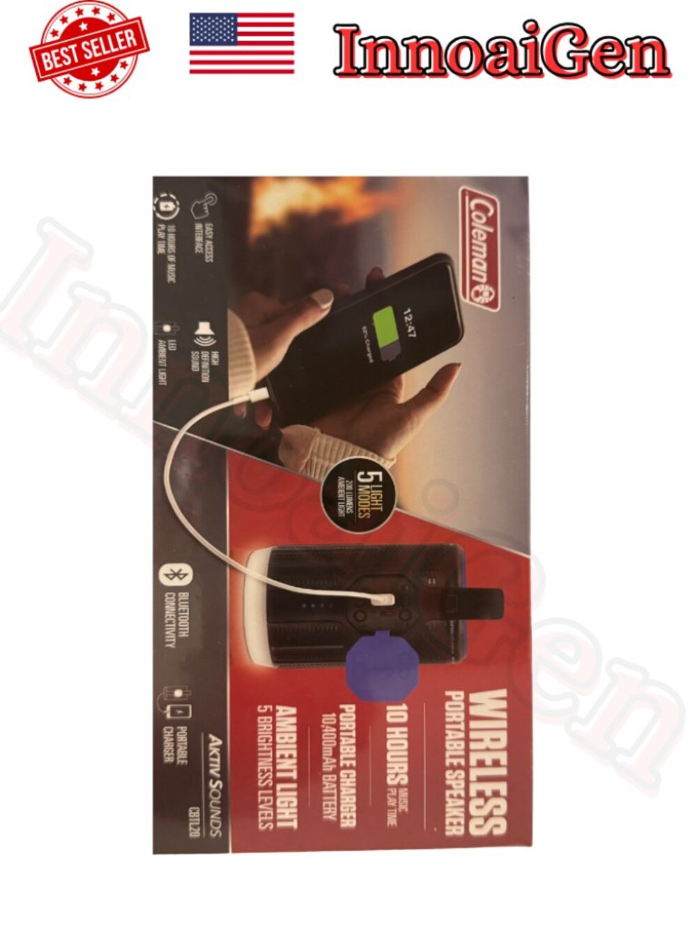 Coleman Aktiv Sounds CBTL20 Wireless Portable Speaker LED Lantern Power Bank NWB